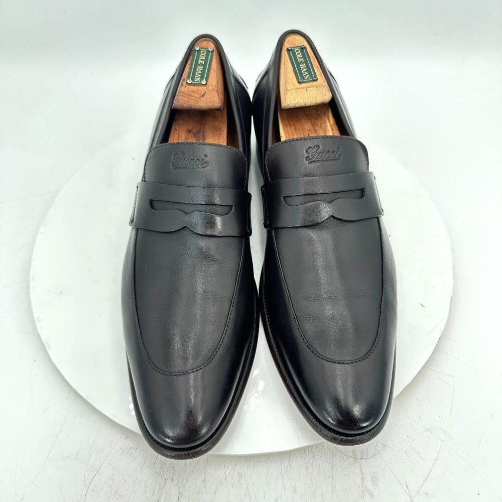 Gucci Black Leather Penny Loafers